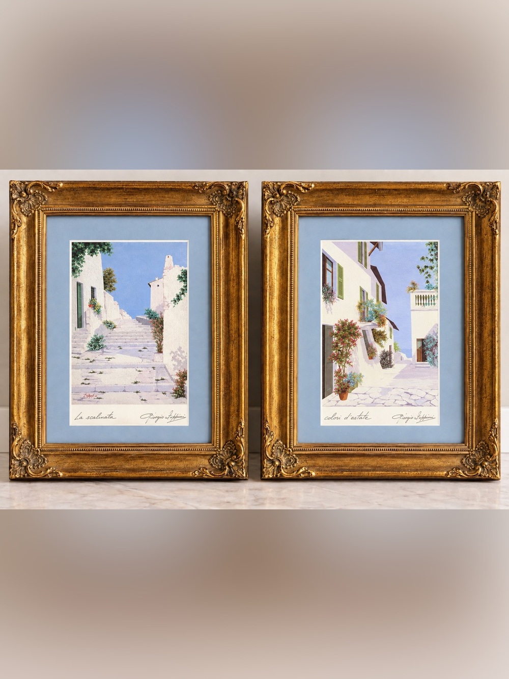 GIORGIO ZUPPINI 2pc Signed Lithographs La Scalinata/ Colori d’Estate Framed Pair